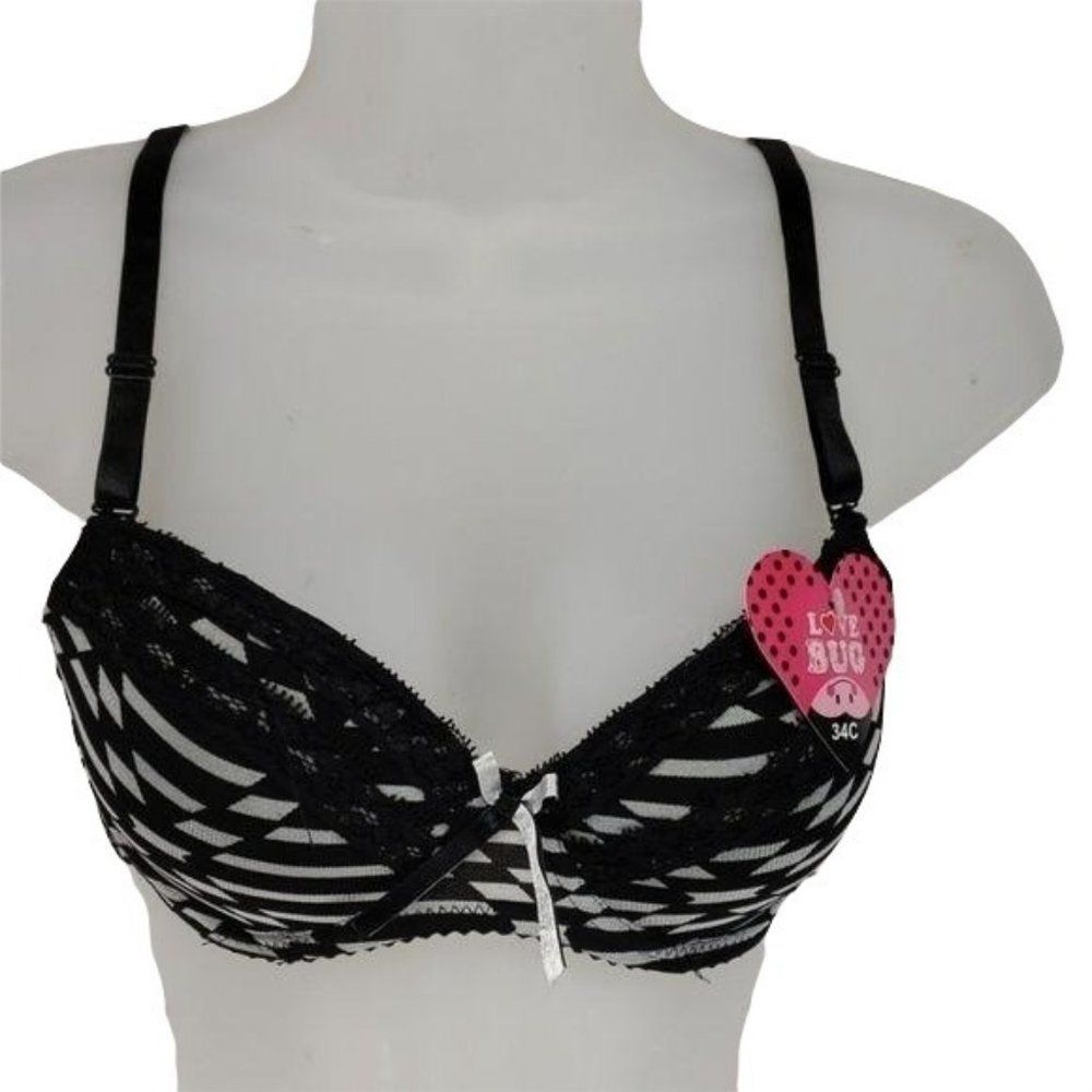 Love Bug New 34C Racing Stripes Lace Bra‎